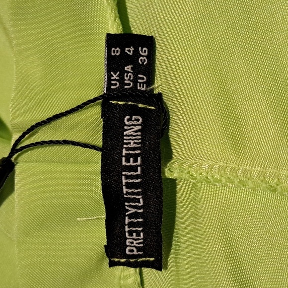 Pretty Little Thing women's lime green size 4 Disco Split Hem Skinny Trouser New - Picture 7 of 7